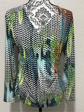 Peck & Peck blouse multi-colored abstract dot pattern wrap-front style 
Size S